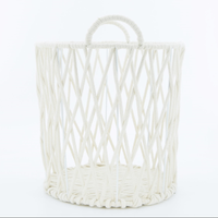Panier à linge en corde de coton pour salle de bain avec cadre en fil métallique