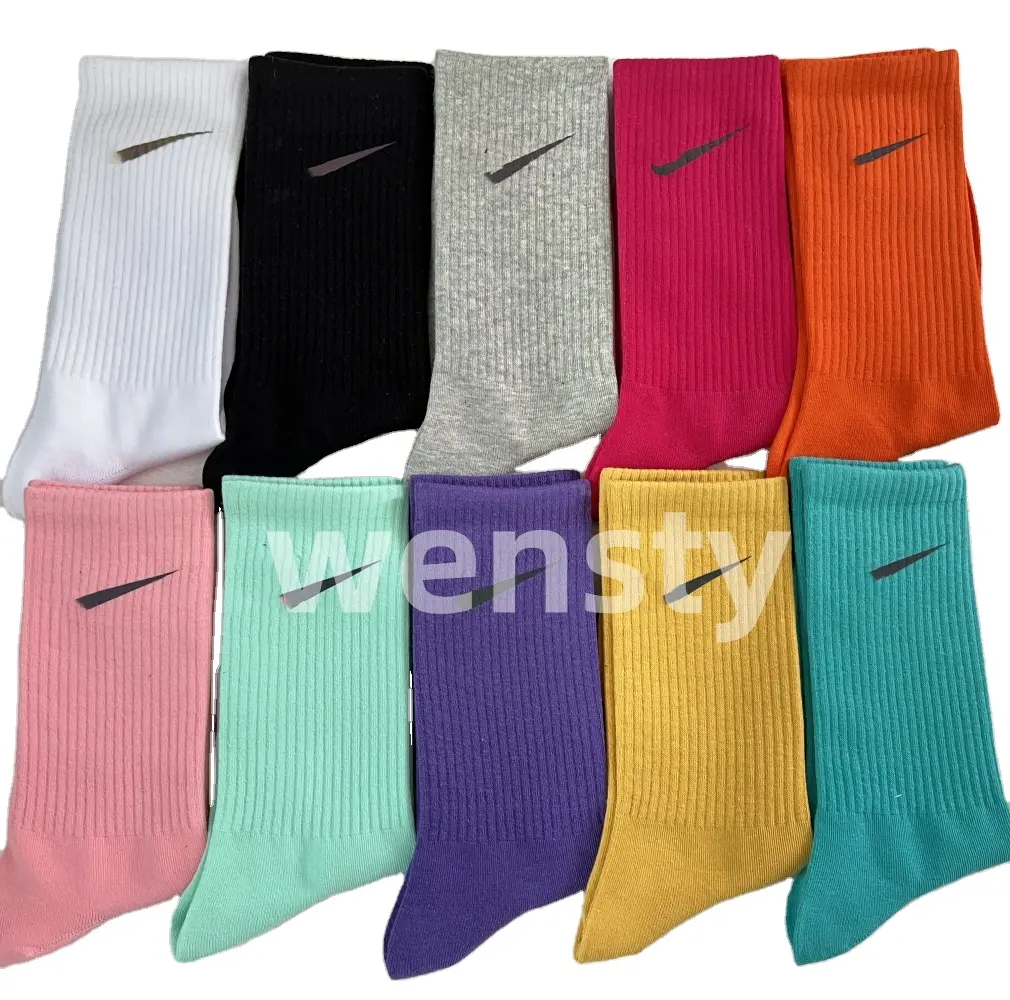 New style high quality cotton men's sporting reflective logo crew socks custom logo branded casual athletic cotton NK socks