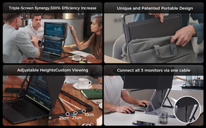 Extenseur d'écran triple pour ordinateur portable, connexion par un seul câble, 1080P FHD IPS, moniteur triple portable avec haut-parleur, moniteur de voyage ultra-fin - Product Image 5