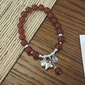 Pulsera de plata S925 con ágata roja y dije de animal para mujer, uso diario, diseño auspicioso, joyería de estilo chino - Product Image 1