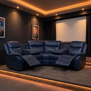 Conjunto de Muebles Reclinables Eléctricos Modernos para Sala de Estar, Sofá Seccional en Forma de L con Iluminación Ambiental LED Azul y Puerto USB - Product Image 2