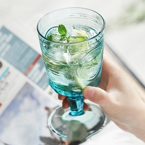 Vaso <span class=keywords><strong>de</strong></span> Agua <span class=keywords><strong>de</strong></span> Estilo Europeo con Base Alta, Vaso <span class=keywords><strong>de</strong></span> Boca Ancha para Jugo <span class=keywords><strong>de</strong></span> Frutas y Bebidas Frías, Vaso <span class=keywords><strong>de</strong></span> Vidrio Vintage con Relieve - Product Image 2