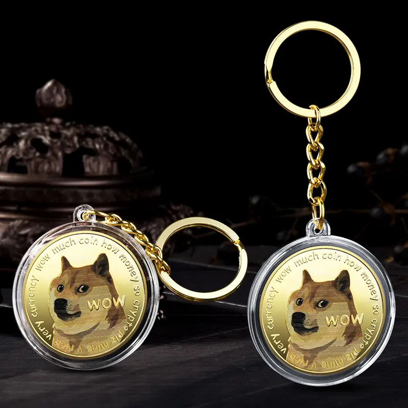 Doge Coin Custom Golden Bitcoin Art Collection Sleutelhangers Dogecoin Sleutelhanger