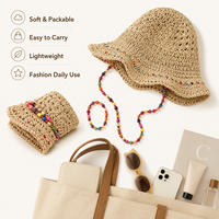 Chapeau Bob en Crochet pour Femme Taille Unique Léger Respirant Printemps Été Automne Chapeau Tendance avec Cordon Perlé Coloré