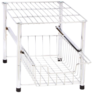 Tiroir de rangement coulissant à double niveau <span class=keywords><strong>sous</strong></span> l'évier Organisateur de cuisine Grille métallique Type debout Matériel métallique Stockage d'articles divers - Product Image 1