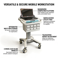 Chariot médical multifonctionnel en plastique ABS de qualité médicale, blanc, avec multiprise intégrée, support pour tablette, gestion intelligente des hôpitaux