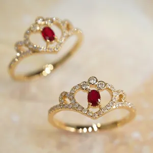 H & F anello in oro e rubino di forma ovale naturale AU750 585 <span class=keywords><strong>375</strong></span> anello in rubino naturale personalizzato con diamanti - Product Image 1