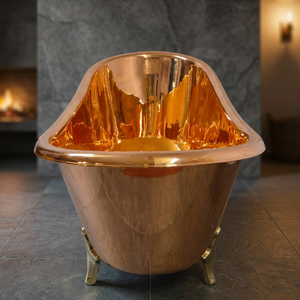 Bañera de cobre con borde, hecha a mano, sin necesidad de lijado, con doble base exterior pulida para uso en baño - Artesanía india - Product Image 1
