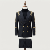 Veste de Costume Homme Noire Dorée Brodé Double Boutonnage Blazer de Luxe à Paillettes Dorées Anti-Plis 100% pour Tenues Professionnelles