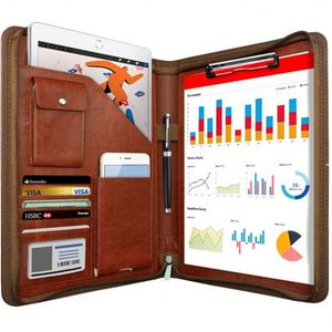 Porte-documents professionnel en cuir PU avec fermeture éclair, porte-stylo et plusieurs poches pour cartes, idéal pour les réunions - Product Image 1