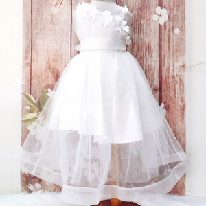 Fleur Princesse Robe Formelle avec Grand Tutu pour Filles Saison D'hiver O-cou Manches Bouffantes En Mousseline De Soie Tissu Motif Floral ODM Conception - Product Image 1