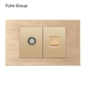 Prise murale multifonction série 118 en aluminium brossé pour TV, LAN, satellite et ordinateur, avec 10A/20A - Product Image 1