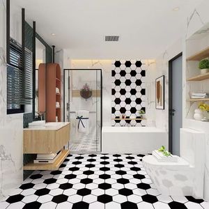 Papel Tapiz de PVC ORON DECO, Impermeable, Adhesivo 3D en Blanco y Negro, Revestimiento de Plástico para Pisos, Vinilo Autoadhesivo para Baño - Product Image 4