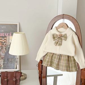 7-8 anni set di <span class=keywords><strong>abbigliamento</strong></span> per bambini stile coreano da ragazza <span class=keywords><strong>abbigliamento</strong></span> <span class=keywords><strong>invernale</strong></span> 2 pezzi maglione Plaid Plaid minigonne in cotone - Product Image 6