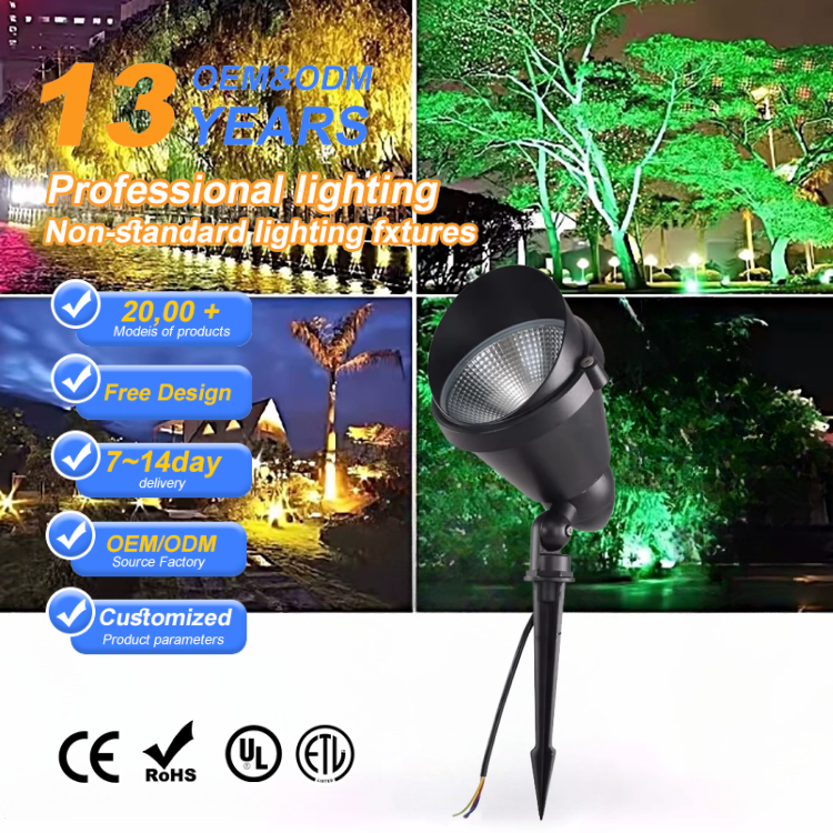High-Lumen Outdoor LED Tree Light COB Flood Spot Light Spike Aluminum Body Black 36 Beam Angle 12W/18W Garden Landscape IP65