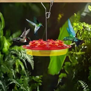 Outdoor Garden Hanging Automatic Hummingbird Feeder Red Plastic With Stocked Features For Birds