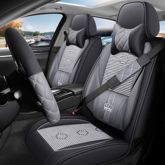 LC Waterproof Scratchproof Embroidery Ice Silk High Quality Eco-friendly All-Season Universal Leather Car Seat Covers Set