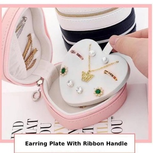 Portable PU Leather Velvet <b>Heart</b>-<b>Shape</b> Jewelry Gift Organizer Storage <b>Box</b> with Personalized Logo for Valentine's Day - Product Image 5