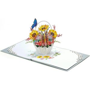 Carte de vœux 3D pop-up pour la fête des mères, motif tournesol, panier, papillon, colibri, finition mate, impression numérique, papier rectangulaire - Product Image 3