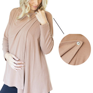 Cardigan da Allattamento Design a Cascata in Morbido Pile Color Tortora, Traspirante in Spandex/Cotone per l'Estate - Product Image 2