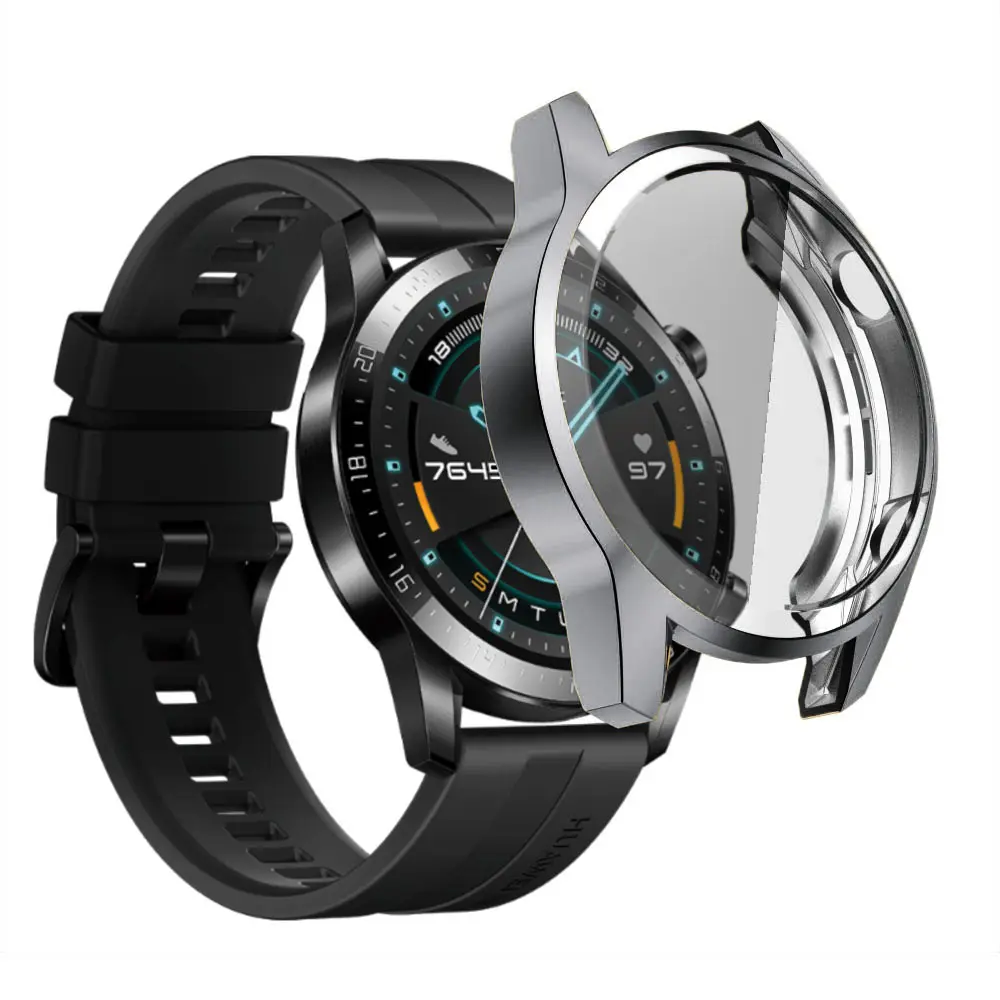 Yapears เคสสำหรับ Huawei Watch GT 2สายรัดป้องกัน,เคสฝาครอบ TPU แบบนิ่มรอบด้านเคสนาฬิกาสีเทา