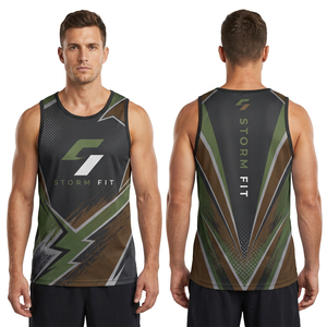 Camiseta sin Mangas para Hombre Storm Fit, Impresión por Transferencia de Calor, 100% Poliéster, Secado Rápido, Cuello Redondo, Ropa Deportiva para Gimnasio, 180g - Product Image 1