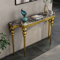Mobilier d'intérieur neuf en usine table console avec plateau en marbre base en acier inoxydable doré