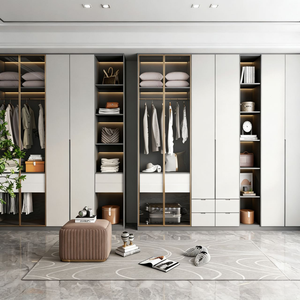 Armadio di Lusso Balom in Legno Massello per Camera da Letto con Porta in Vetro LED, Ampio Spazio di Stoccaggio, Scrivania Integrata e Specchio - Product Image 3