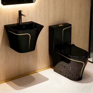 Inodoro de Cerámica de Lujo de Una Pieza, Color Blanco y Dorado, con Doble Descarga, Moderno, para Baño, Línea Dorada - Product Image 4