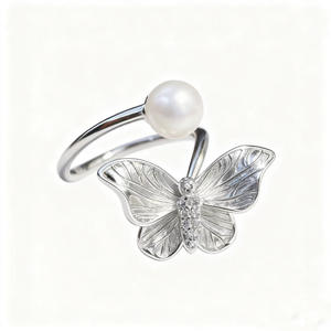 10768DIY <b>Pearl</b> Accessories S925 Silver Ring Empty Stand Fashion Silver Jewelry Stand with 9-13mm Round Flat Beads <b>Loose</b> <b>Pearls</b> - Product Image 5