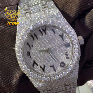 高品質高級ステンレススチールVVSモアッサナイトダイヤモンド機械時計ヒップホップアイシングアウト男性用自動時計 - Product Image 1