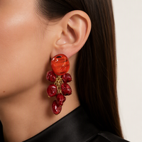 Anting Gantung Fashion Wanita, Bahan Alloy Resin, Kelompok Kelopak Bunga, Anting Statement, Marmer, Boho, Pesta, Warna-warni, Grosir, Custom