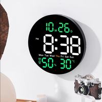 Jam Dinding Digital LED Modern Besar Bahan ABS Lampu Malam Kalender Termometer Higrometer Layar Tampilan Buatan Cina