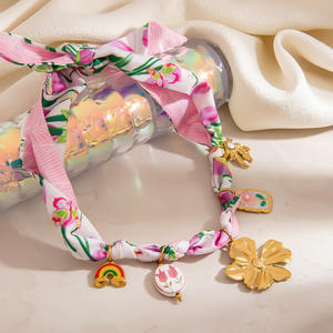 Collar DIY Hecho a Mano con Colgante de Acero Inoxidable y Dijes de Flor en Color Oro de 18K, Joyería de Regalo - Product Image 3