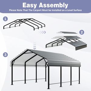 Kits de carport métalliques modernes 12 x 15 pieds avec toit <span class=keywords><strong>en</strong></span> acier galvanisé, structure thermolaquée, abri de garage extérieur robuste - Product Image 6