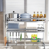 Rak Dapur Stainless Steel Multifungsi dengan Pintu, Rak Piring untuk Mencuci Piring dan Pengering Piring di Meja Dapur