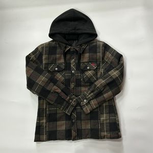 पुरुषों के विंटेज डबल-प्लेकेट फ्लैनेल क्टेड जैकेट कोट हुक वाली जैकेट कोट टोपी वाली शर्ट सर्दियों के मौसम के लिए सामने लोगो के साथ - Product Image 2