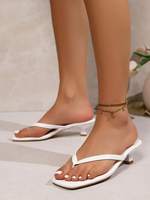 Sandales à talon chaton en cuir PU, mules à bout carré blanches à enfiler pour femme, vente en gros d'été avec logo personnalisé