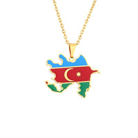Collier pendentif géométrique vintage en émail avec carte et drapeau de l'Azerbaïdjan, unisexe, en acier titane, accessoire de bijouterie, vente chaude