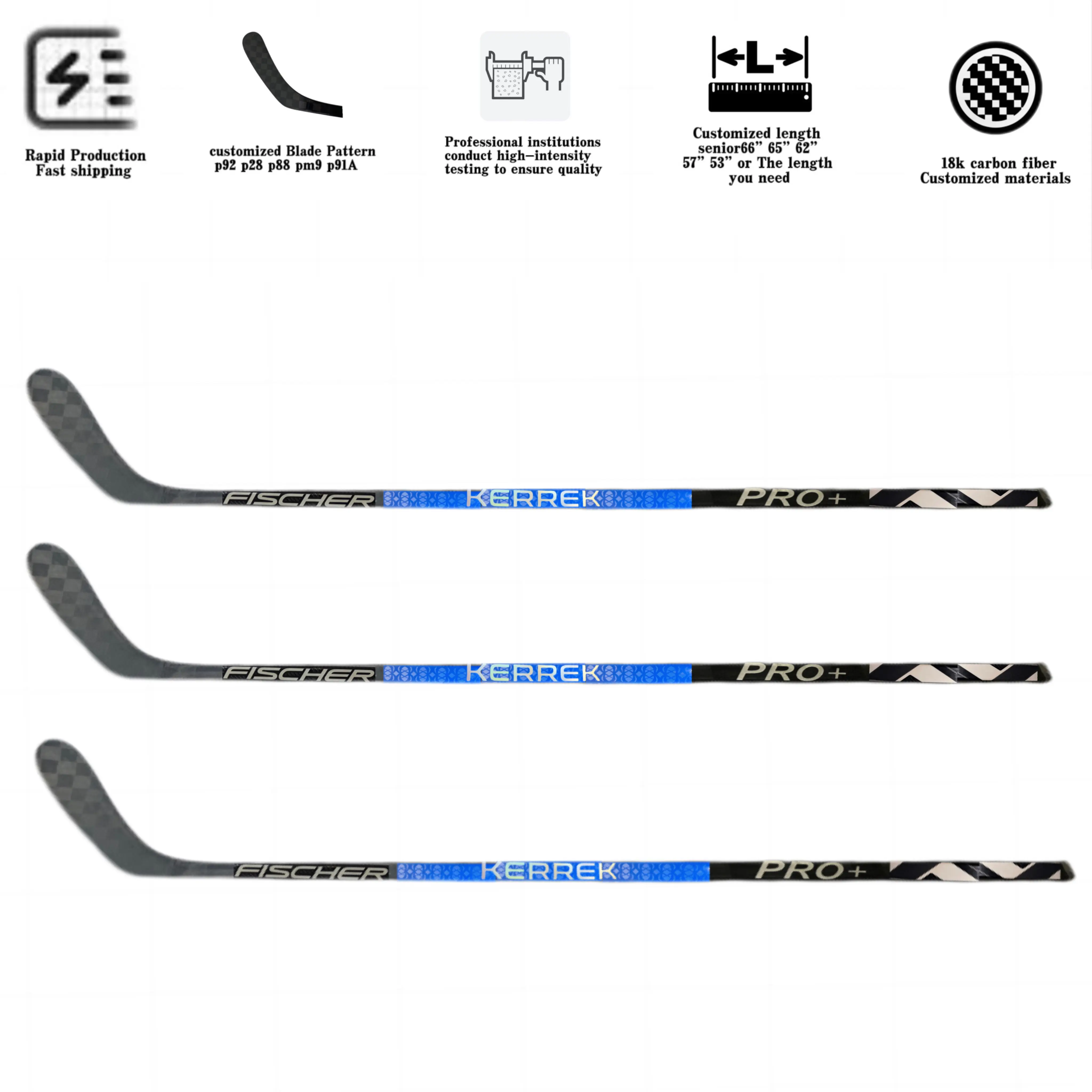 2024 Pro Cổ Phiếu Chất Lượng Cao Cao Cấp Int Junior Ice Carbon P92 P28 P88 P02 P90 Đen 18K Trống Sợi Carbon Ice Hockey Stick