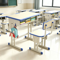 Ensemble bureau et chaise pour étudiant en métal moderne à hauteur réglable pour salle de classe et bureau à domicile, personnalisation possible