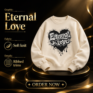 เสื้อสเวตเตอร์คอกลมผู้ชายพิมพ์ลายหัวใจรักนิรันดร์ทรงปกติผ้าฝ้ายเสื้อสวมหัวลำลองสตรีทแวร์ฤดูใบไม้ร่วงสีขาว - Product Image 5