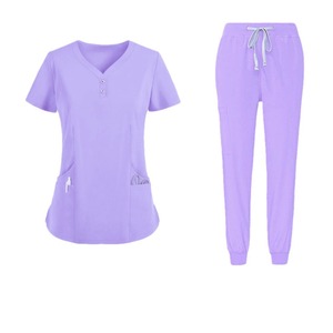 Women's Scrub Set Short Sleeve Knitted Two Piece Uniforms For Medical Dental Beauty Salon Workwear - Product Image 5