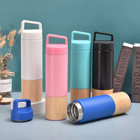 Tasse isotherme à double paroi en acier inoxydable 304 avec couvercle et poignée en bambou naturel, grande capacité, portable pour l'extérieur, idéale pour les affaires