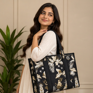 Wildlife Print Cotton Tote Bag Quilted Handcrafted Fabric Carryall Travel Work Bag Statement Evening Reusable Shopper Gift Bag - Product Image 1