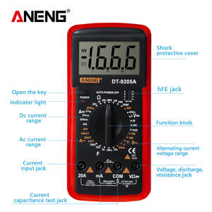 มิเตอร์วัดไฟฟ้าดิจิตอล รุ่น DT9205A เครื่องทดสอบทรานซิสเตอร์ AC/DC เครื่องวัดไฟฟ้าแบบไม่สัมผัส (NCV) ระดับมืออาชีพ ปรับช่วงอัตโนมัติ หน้าจอ LCD แสดงผล 4 หลัก - Product Image 5