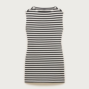 Vestido Casual de Mujer, Mini Vestido sin Mangas a Rayas, Vestido Tipo Camiseta de Algodón Suave y Corte Holgado para Uso Diario - Product Image 3