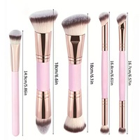 Pinceau à blush double embout en gros, manche en bois, poils synthétiques, trois couleurs, kit de contouring doux pour le visage