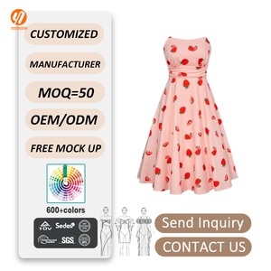 Robe décontractée mi-longue à col carré et bretelles spaghetti, motif fraises, avec poches, vente en gros pour femmes - 7247 <span class=keywords><strong>Belle</strong></span> Poque - Product Image 2