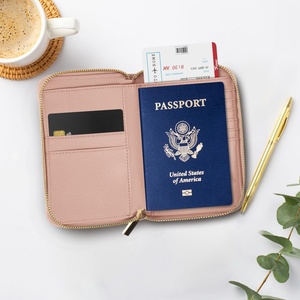 Boshiho Leather Passport Holder RFID Travel Business Credit Card Protector Custom Passport Cover with <b>Wristlet</b> Strap - Product Image 4